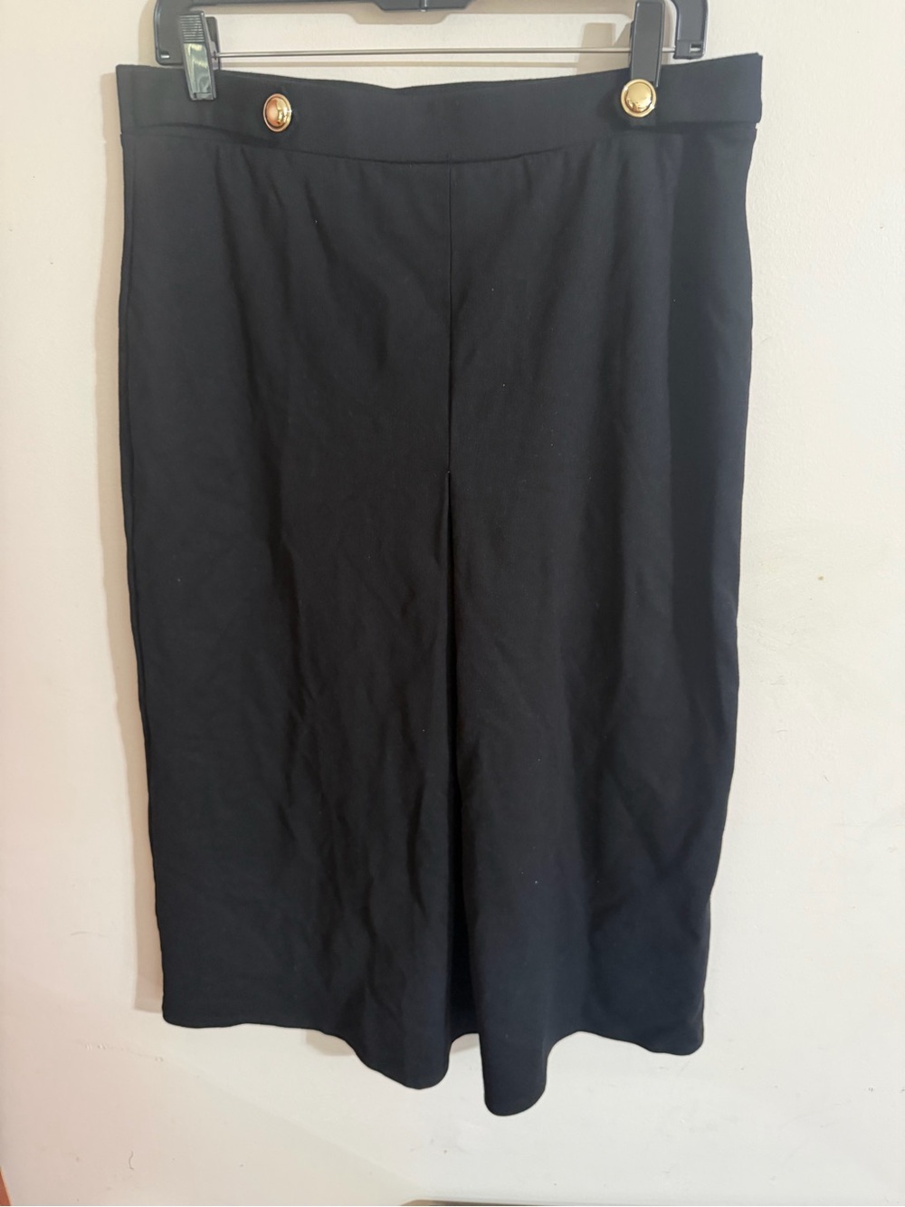 Classic Black Midi Skirt with Gold Button Detail
